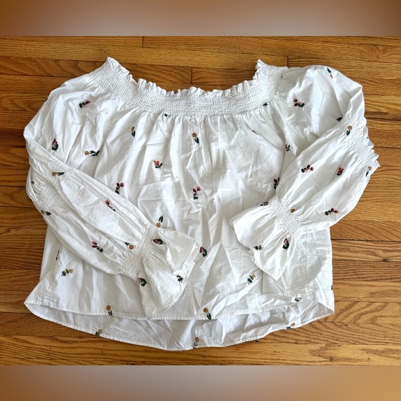 ZARA White Floral Blouse Embroidered Off Shoulder Peasant Cottage Coquette Sz M - Picture 3 of 9